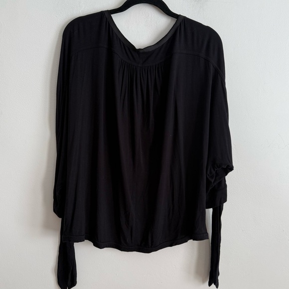 Free People Top Women Small Black Wrap Blouse Button Up Boho Sleeve Ties - Picture 7 of 7